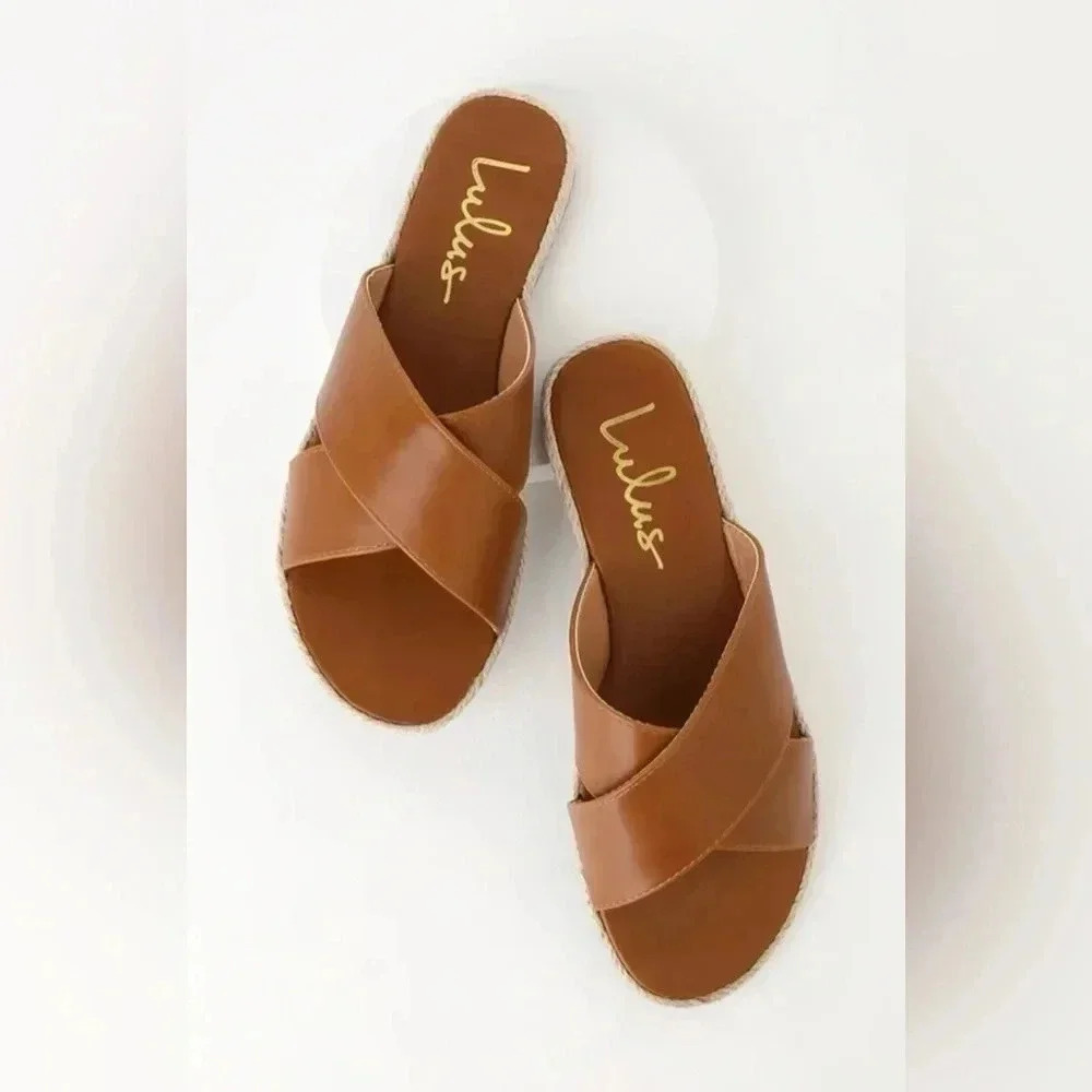 Lulus Tan Koren Espadrille Slide Sandals Large NWT